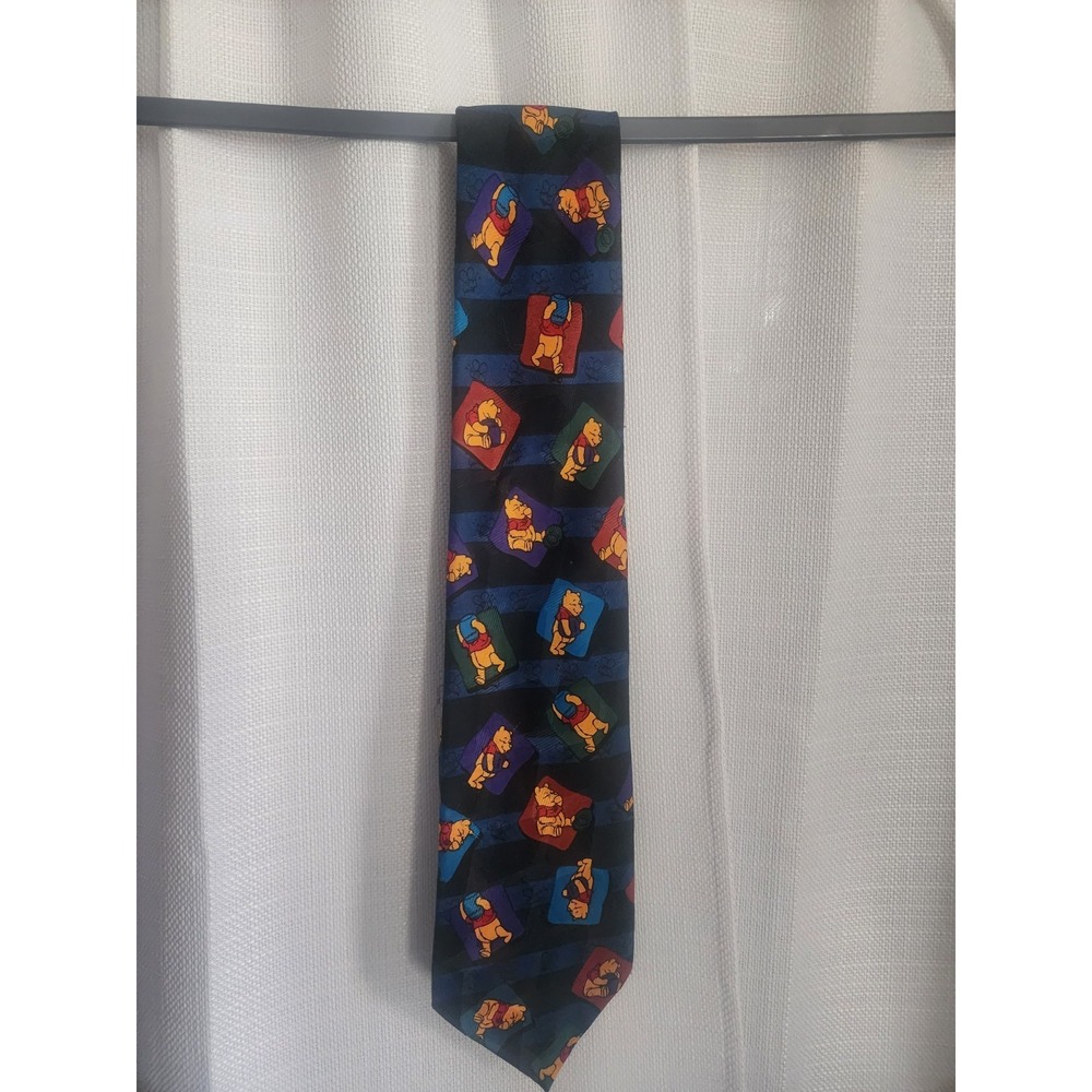 Vintage Winnie The Pooh Mens Neck tie Blue Pooh Disney Pointed Tie